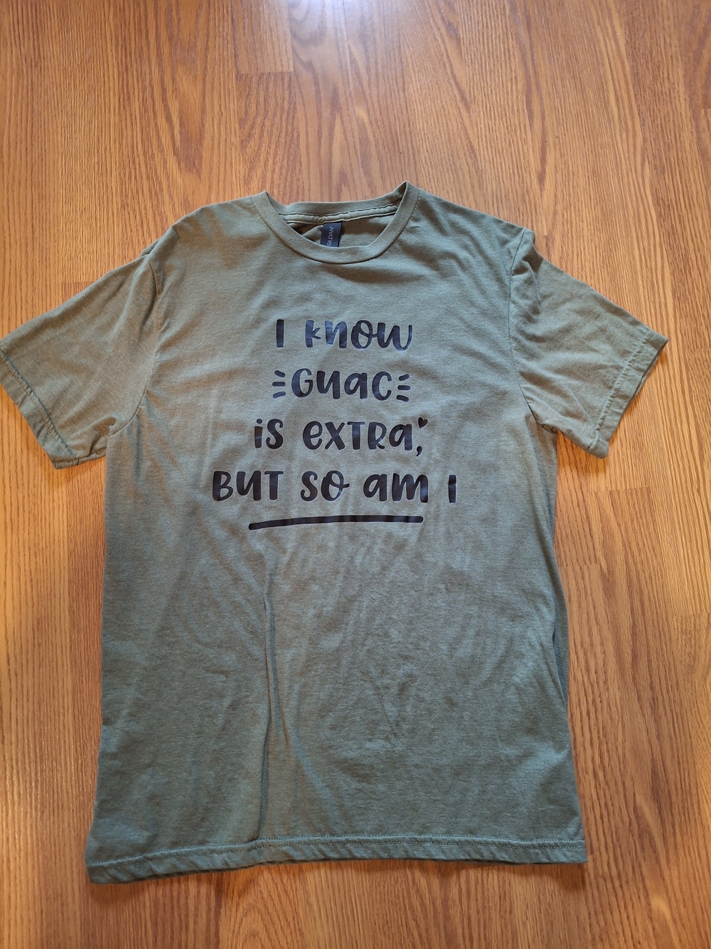 Gildan Olive Green Graphic Tee with Black Text